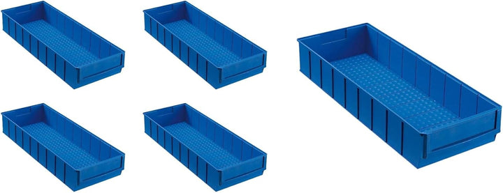 SparSet 5x Blaue Industriebox 500 B | HxBxT 8,1x18,3x50cm | 6 Liter | Sichtlagerkasten, Sortimentska