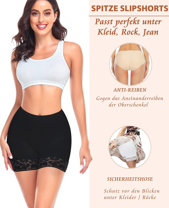 YARRCO Damen Unterhose Spitze Radlerhose Kurz Unter Rock Hosen Anti-Chafing Slipshorts Boxershorts U