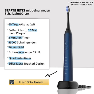 Tristan Auron Doppelpack Schallzahnbürste - 55000 Vibrationen - 60 Tage Akku, Elektrische Zahnbürste