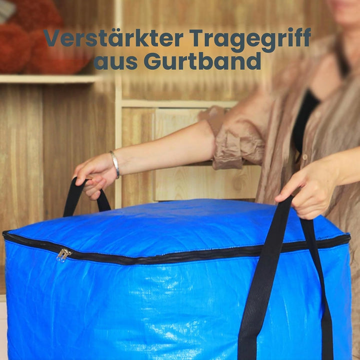 Blauer Packsack 50×50×50 cm 125L Aufbewahrungsbeutel mit Deckel und Griffen Faltbare Aufbewahrungsbo