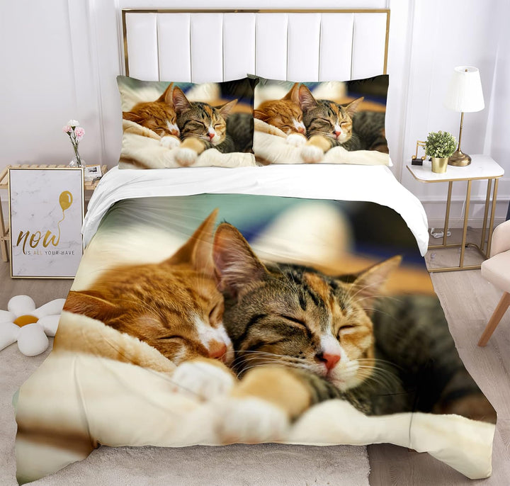 JEFFEL Katze Bettwäsche Set 200 x 200 cm, Tiermotiv, Kinderbettwäsche, Cat Muster Bettbezug 3D Haust