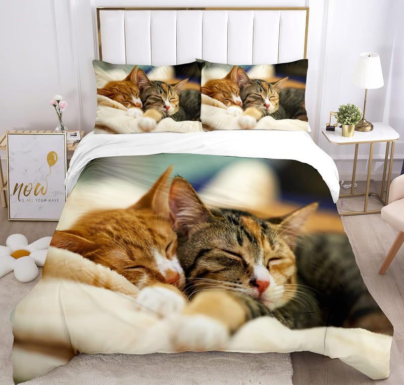 JEFFEL Katze Bettwäsche Set 200 x 200 cm, Tiermotiv, Kinderbettwäsche, Cat Muster Bettbezug 3D Haust