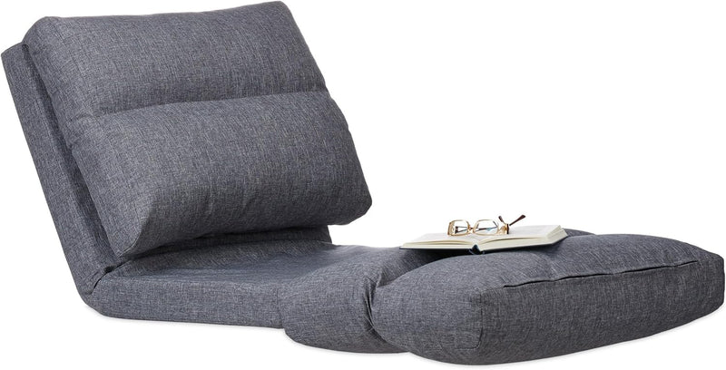 Relaxdays, grau Relaxliege Sessel, Faltmatratze, verstellbare Lehne, Polster, für Drinnen, Bodensitz