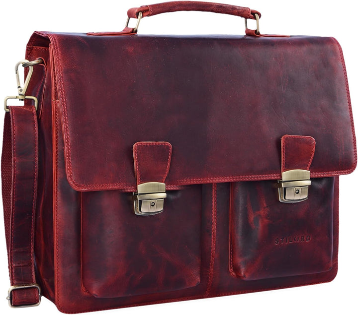 STILORD 'Tiberius' Retro Aktentasche Leder Businesstasche zum Umhängen DIN A4 Dokumententasche mit S