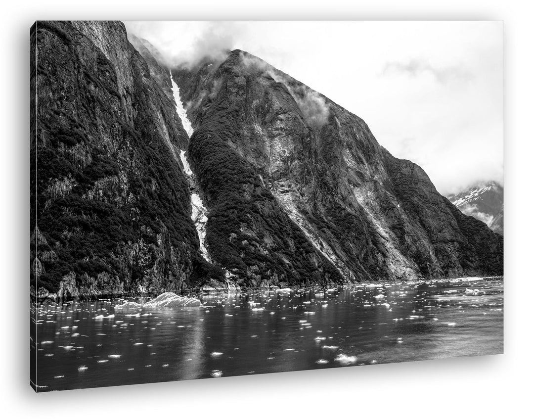 deyoli Tracy Arm Fjord in Alaska Effekt: Schwarz/Weiss im Format: 100x70 als Leinwandbild, Motiv fer