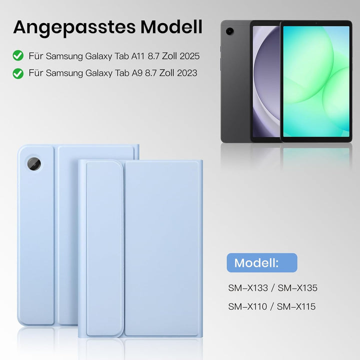 Hülle mit Tastatur für Samsung Galaxy Tab A11 / A9 8.7 Zoll 2025 | Tastatur für Samsung Galaxy Tab A