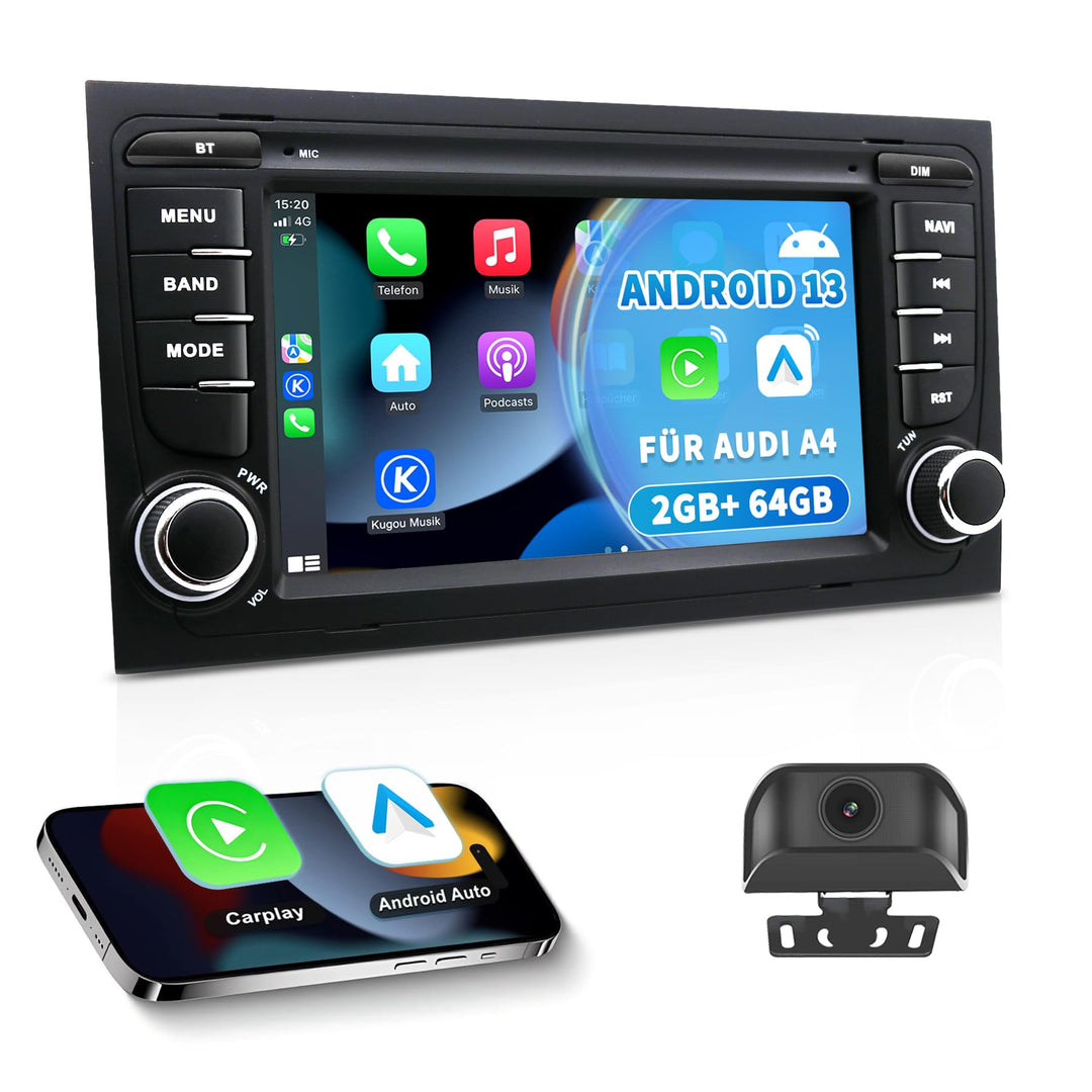 Bluetooth Radio für Audi A4/S4/RS4 B6/B7 2002-2008 mit CarPlay/Android Auto | Rückfahrkamera, GPS Na