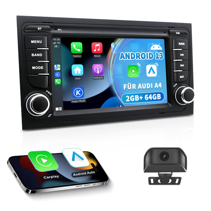 Bluetooth Radio für Audi A4/S4/RS4 B6/B7 2002-2008 mit CarPlay/Android Auto | Rückfahrkamera, GPS Na