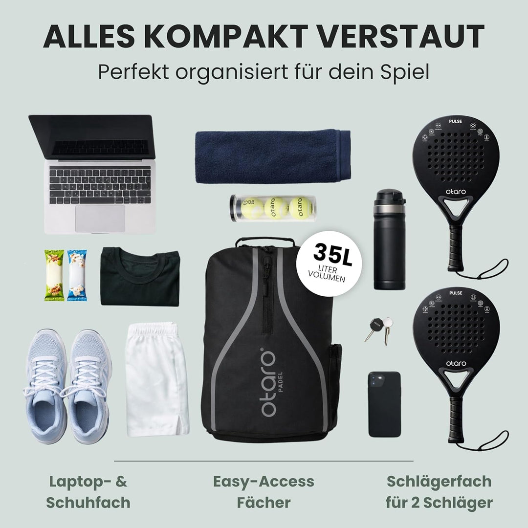 Otaro Padel Tasche (35L) für 2 Padel Schläger und Padel Bälle | Deutsches Unternehmen | Innovative R