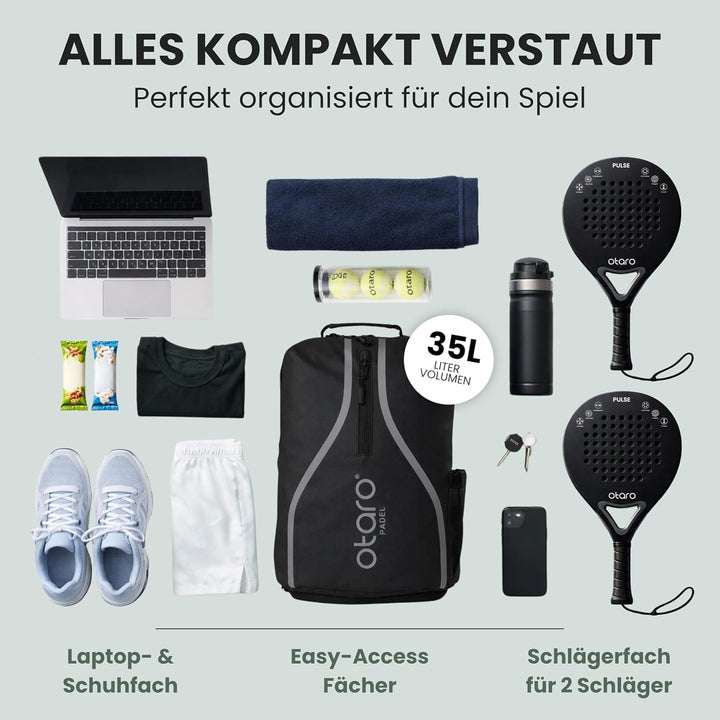 Otaro Padel Tasche (35L) für 2 Padel Schläger und Padel Bälle | Deutsches Unternehmen | Innovative R