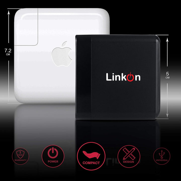 LinkOn Ganius 65W Wand-Ladegerät GaN Tech 65W USB-C PD3.0 PPS und 18W USB-A QC4.0+ Kompatibel mit Ma