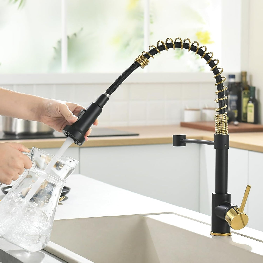 AIMADI Wasserhahn Küche Schwarz Glod küchenarmatur mit Herunterziehen Brause Armatur Küche mischbatt
