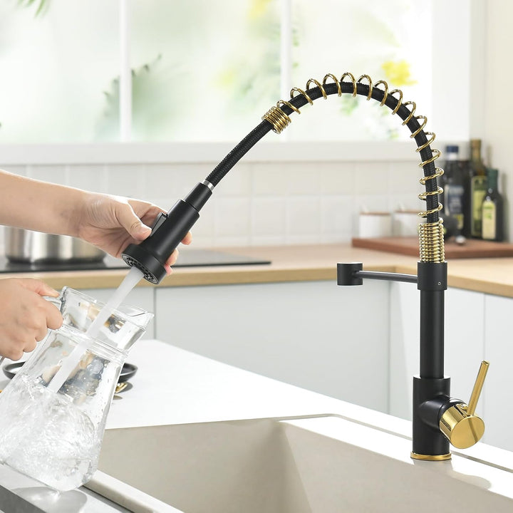 AIMADI Wasserhahn Küche Schwarz Glod küchenarmatur mit Herunterziehen Brause Armatur Küche mischbatt