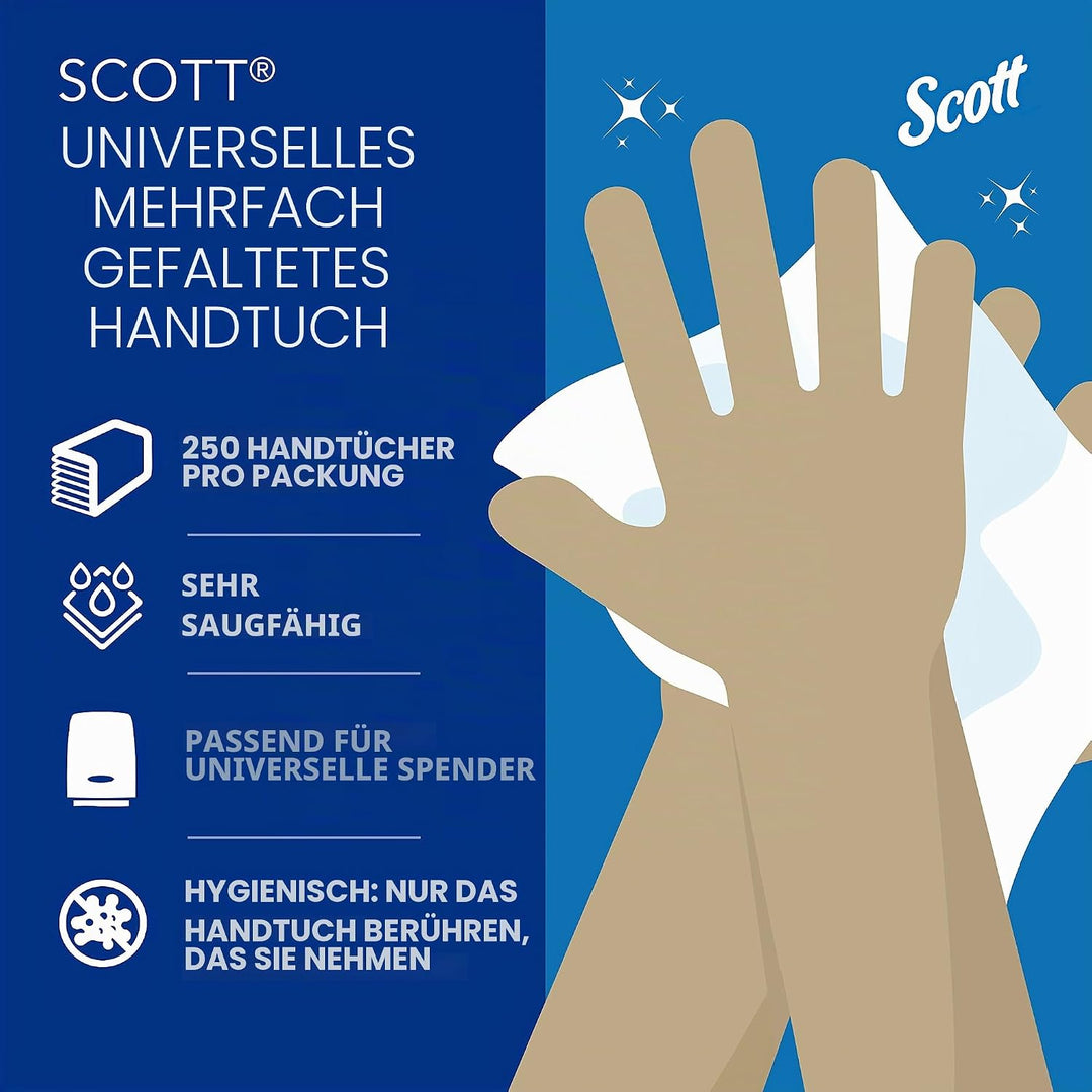 Scott Multifold Handtücher 3749 – gefaltete Papierhandtücher – 16 Packungen x 250 weisse Papierhandt