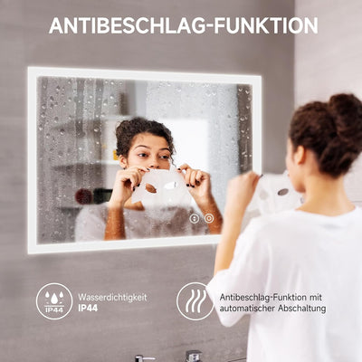 YOLEO Badspiegel mit Beleuchtung, LED Spiegel Wandspiegel mit Steckdose, Badzimmerspiegel LED mit To