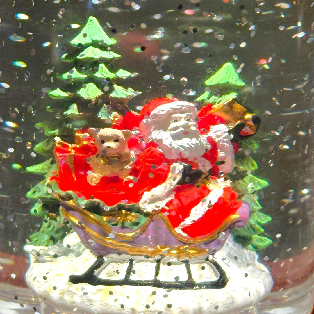 MIJOMA weihnachtliche LED Laterne Schneekugel aus Glas – Ausführung Weihnachtsmann im Schlitten, war