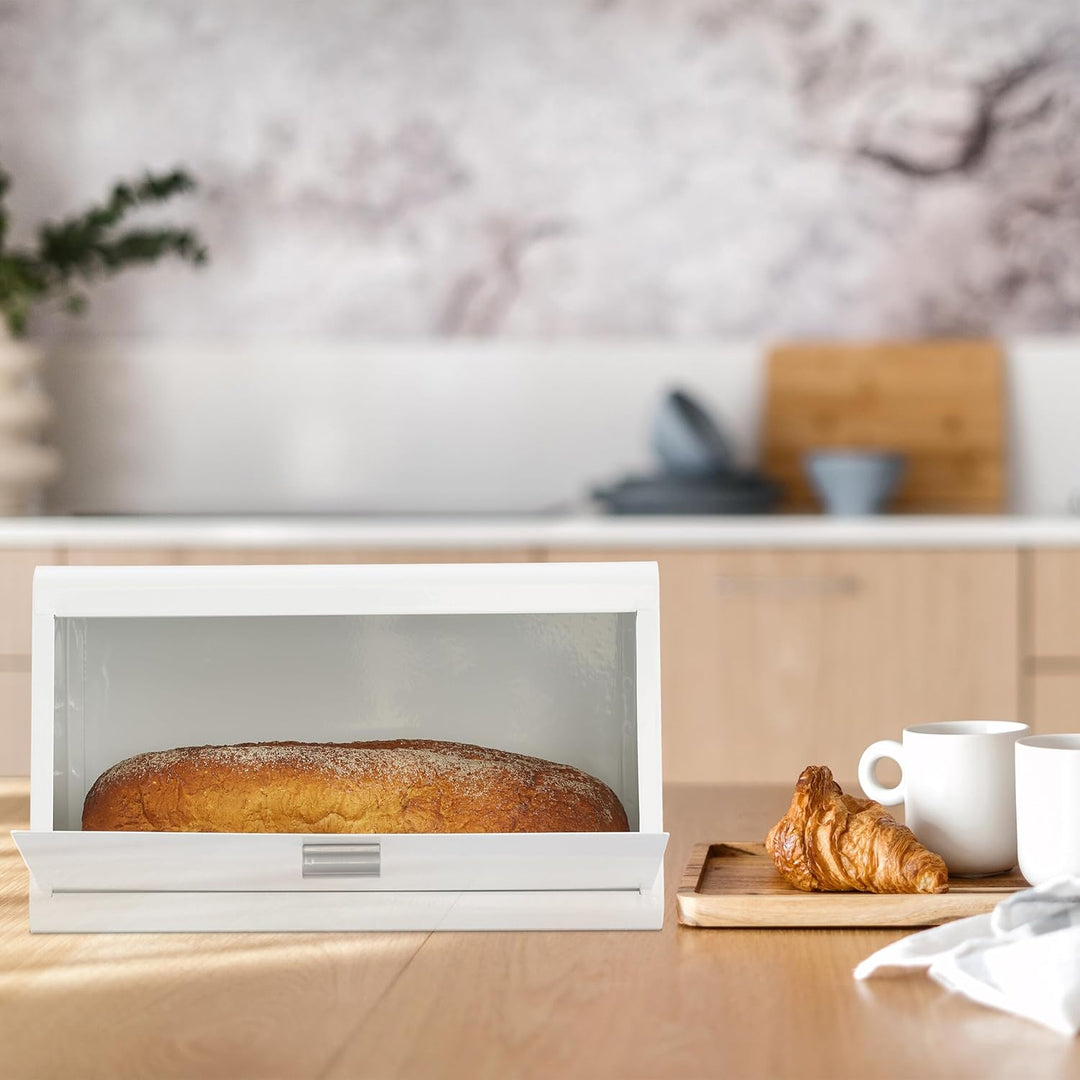Relaxdays Brotkasten aus Edelstahl, Brot Aufbewahrungsbox, HBT: 20,5 x 34,5 x 23,5 cm, Brotaufbewahr
