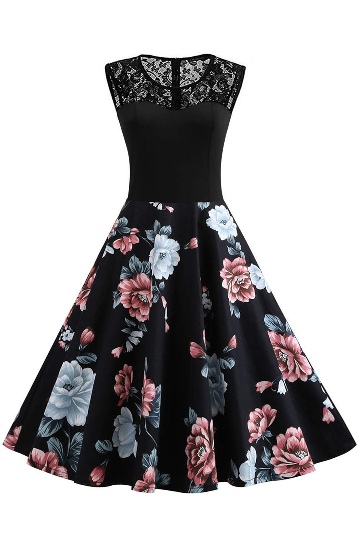 AXOE Damen Rockabilly Kleider 50er Jahre Vintage Blumenmuster, M Farbe06