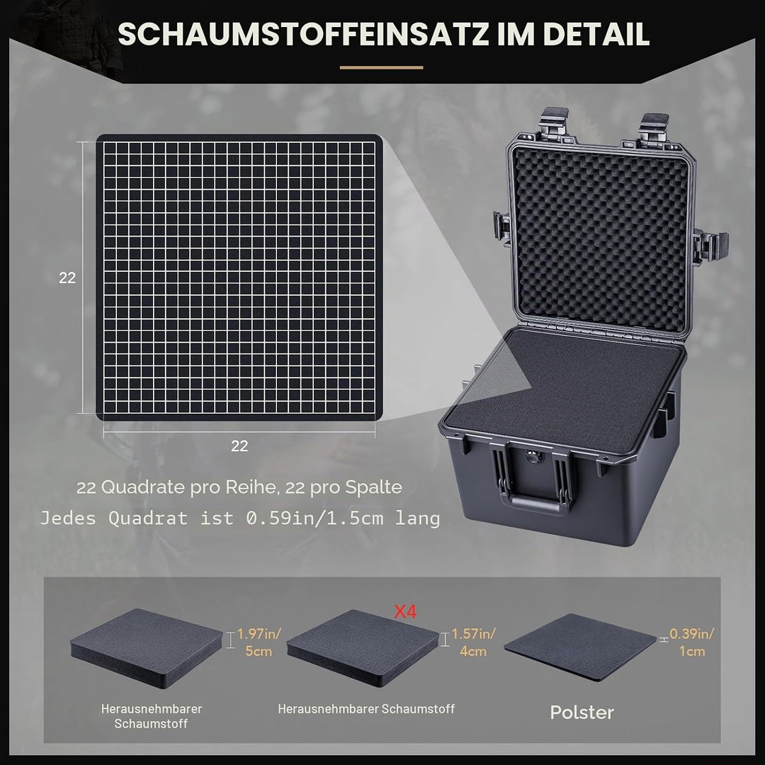 Lykus HC-3630 Wasserdicht Koffer mit anpassbar Rasterschaumstoff, Innengrösse 35,5x35,5x27 cm, Geeig