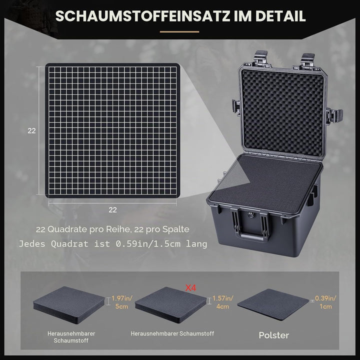 Lykus HC-3630 Wasserdicht Koffer mit anpassbar Rasterschaumstoff, Innengrösse 35,5x35,5x27 cm, Geeig