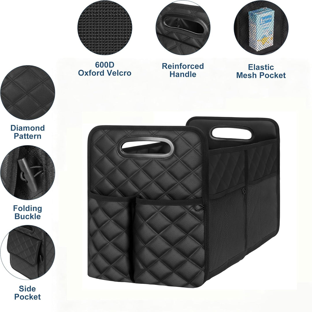 kofferraum organizer mit 7 fächern, 57L Organizer auto aus PU-Material, Auto Box mit seitlicher Mesh