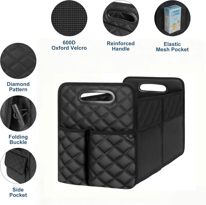 kofferraum organizer mit 7 fächern, 57L Organizer auto aus PU-Material, Auto Box mit seitlicher Mesh