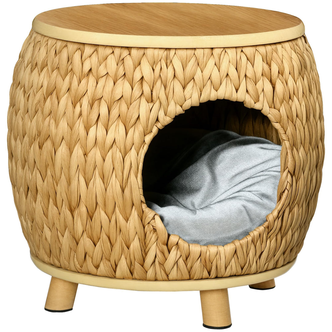 PawHut Rattan Katzenhöhle Katzenbett mit Kissen Katzenhaus Katzenzelt Haustierhaus Hellbraun+Grau 44