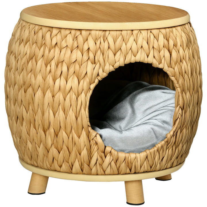 PawHut Rattan Katzenhöhle Katzenbett mit Kissen Katzenhaus Katzenzelt Haustierhaus Hellbraun+Grau 44