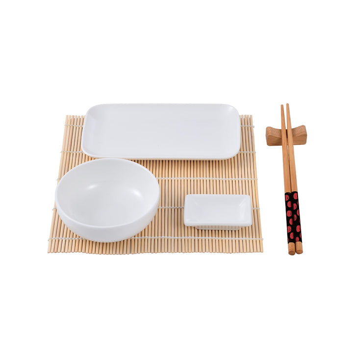MasterPro Foodies | Sushi Set 12-teilig | Inklusive Sossenschalen, Telller, Esstäbchen und Tischdeck