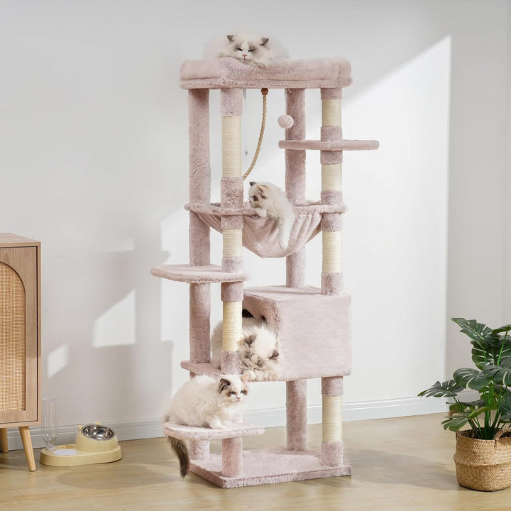 Heybly Kratzbaum, mit Decken, für grosse Katze, Katzenbaum, grosse Plattformen, Höhle, 50 x 50 x 153