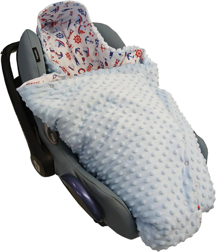 Baby Einschlagdecke Doppelseitig 86x86 cm Minky-Plüsch für Kinderwagen und Babybett (Blau Minky-Sege