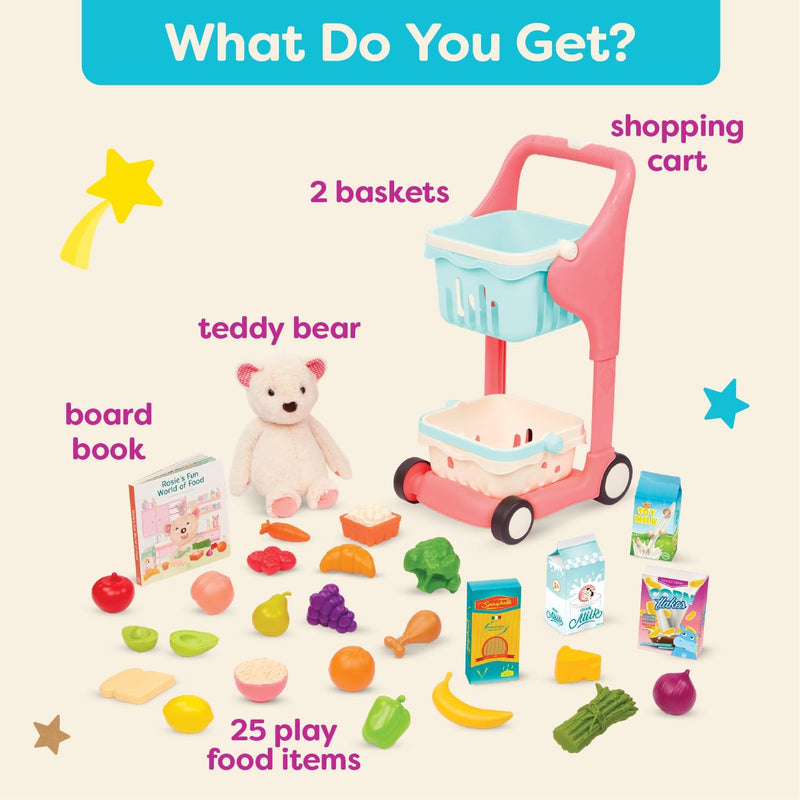 B. toys Einkaufswagen für Kinder mit Spielzeug Einkaufskorb, Essen, Kuscheltier, Bilderbuch – Kinder