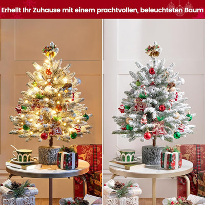 Yaheetech 68 cm Mini Künstlicher Weihnachtsbaum mit Schnee, Eingetopfter Tannenbaum mit 35 LEDs in W