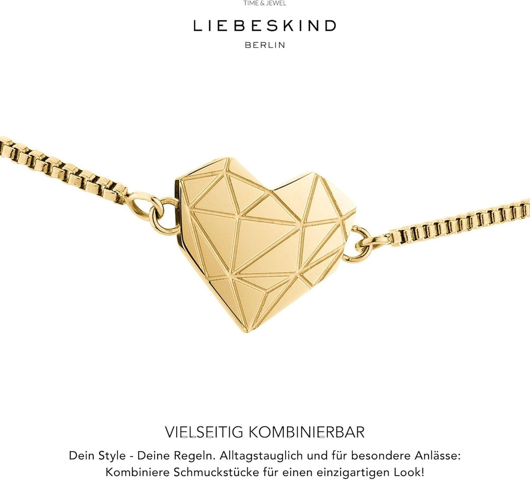 LIEBESKIND Damen Armband Herz Edelstahl Silber 20 cm Gold, Gold
