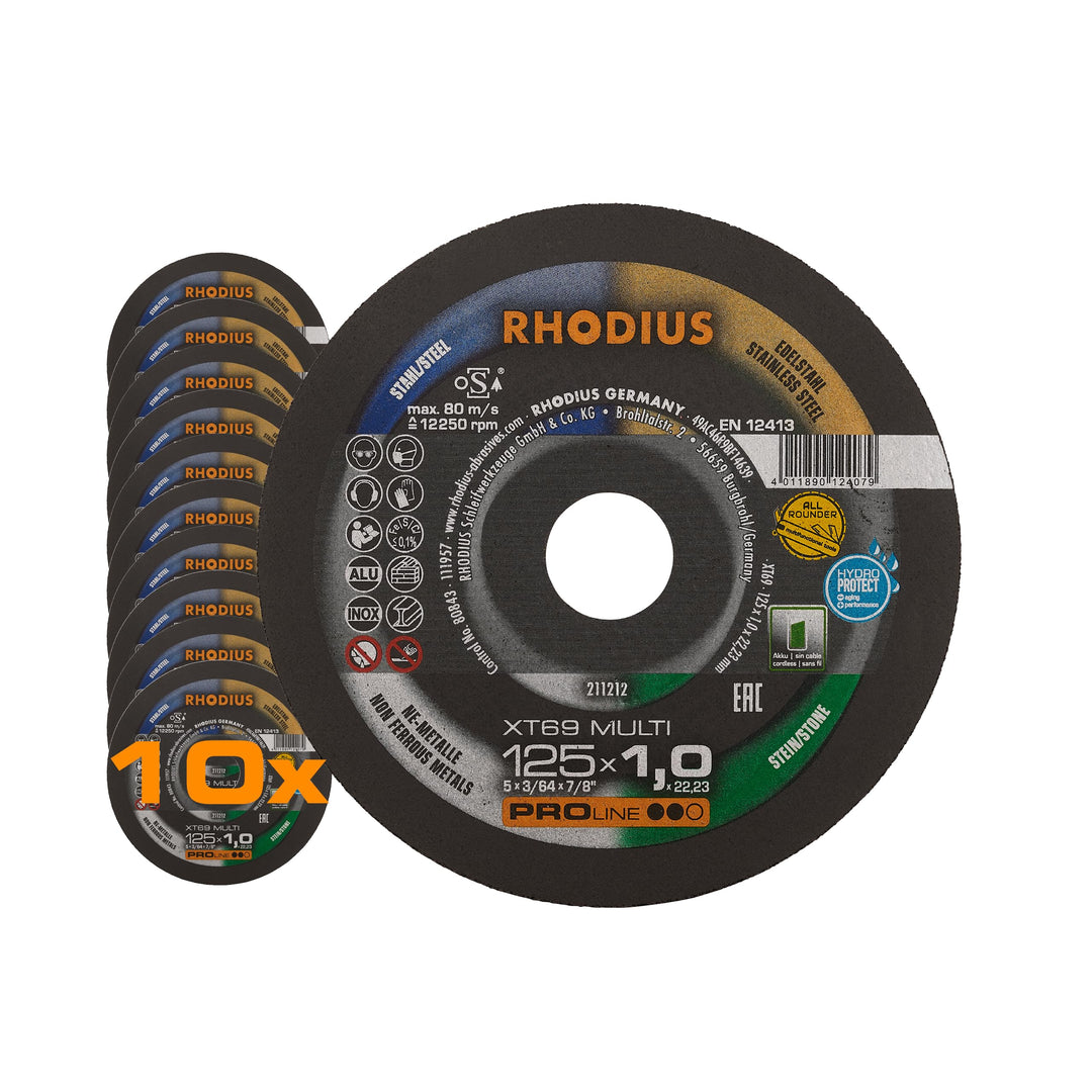 RHODIUS XT69 Ø 125 x 1 mm, 10 Stück Universal Trennscheiben, Made in Germany, für Winkelschleifer, M