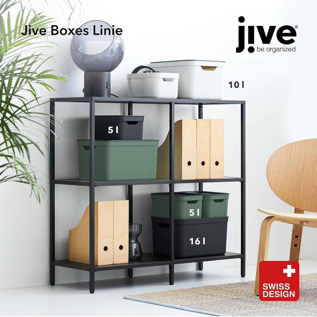 Jive Dekobox 3er-Set Aufbewahrungsbox 16l mit Deckel, Kunststoff (PP recycelt), türkis/anthrazit, 3x