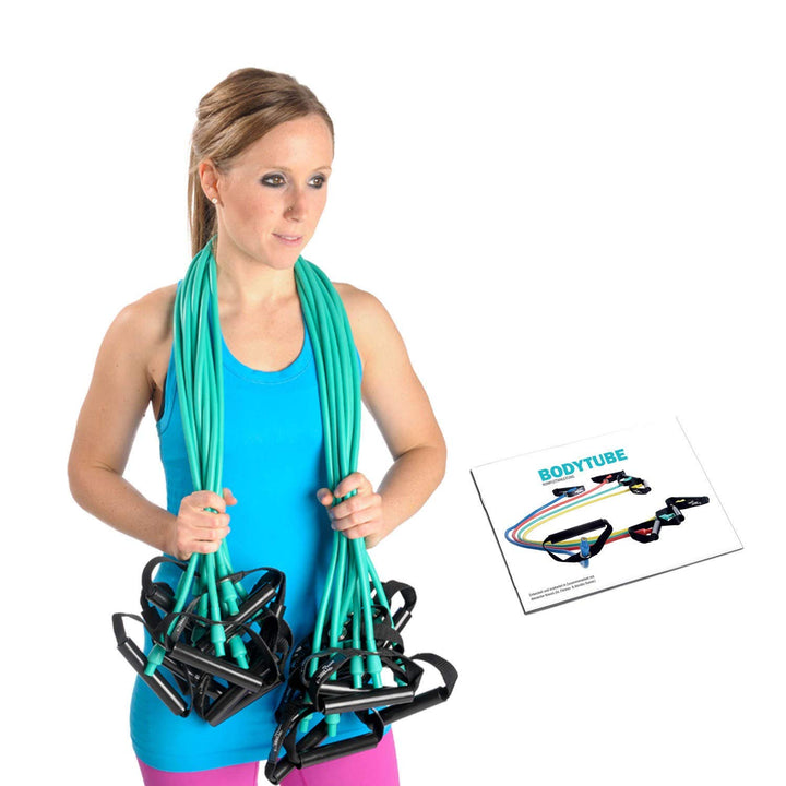 Dittmann Body-Tube blau/ 10er Paket mit Übungsbroschüre Fitness Expander Basic b) grün -