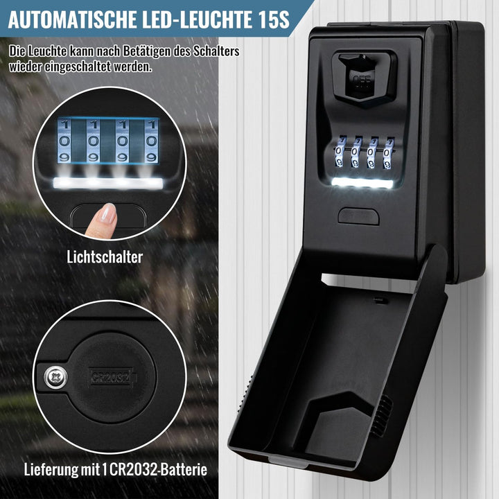 Schlüsseltresor mit Beleuchteten Zahlencode Aussen Schlüsselsafe Wasserdicht Robust Schlüsselbox Gro
