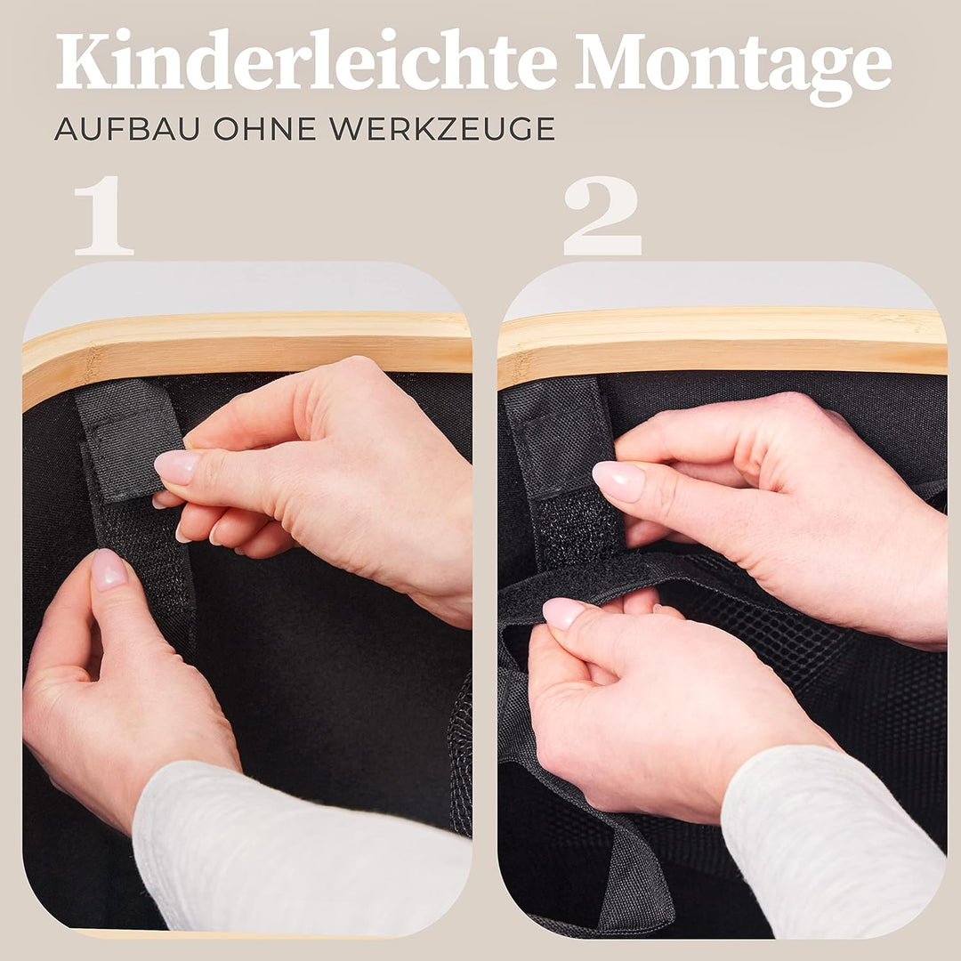 Hennez Wäschebox 150L - Wäschekorb 3 Fächer - mit Deckel - Wäschesortierer mit Wäschesack - Laundry