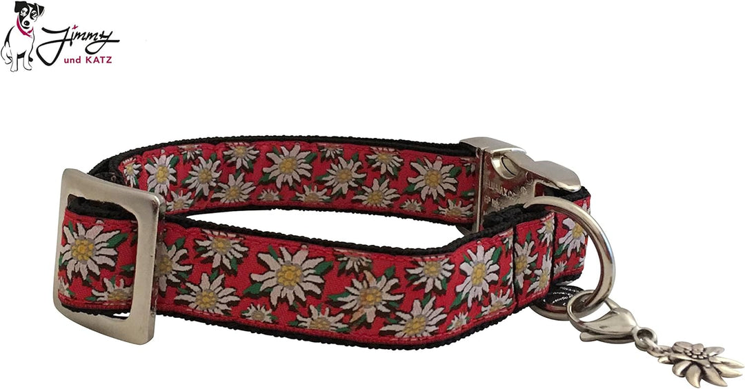 Jimmy und Katz Hundehalsband Edelweiss Rot 26-40cm x 2cm