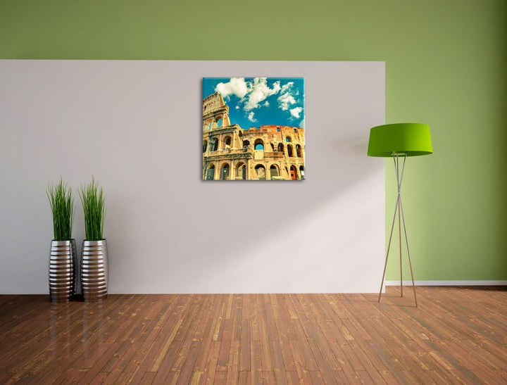 Colosseum bei Tag in Rom, Format: 70x70 auf Leinwand, XXL riesige Bilder fertig gerahmt mit Keilrahm