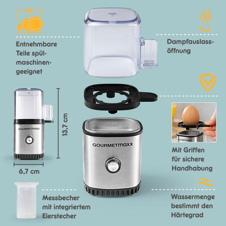 GOURMETmaxx Eierkocher für 1 Ei | Elektrischer, energiesparsamer Egg Cooker mit einfacher Bedienung