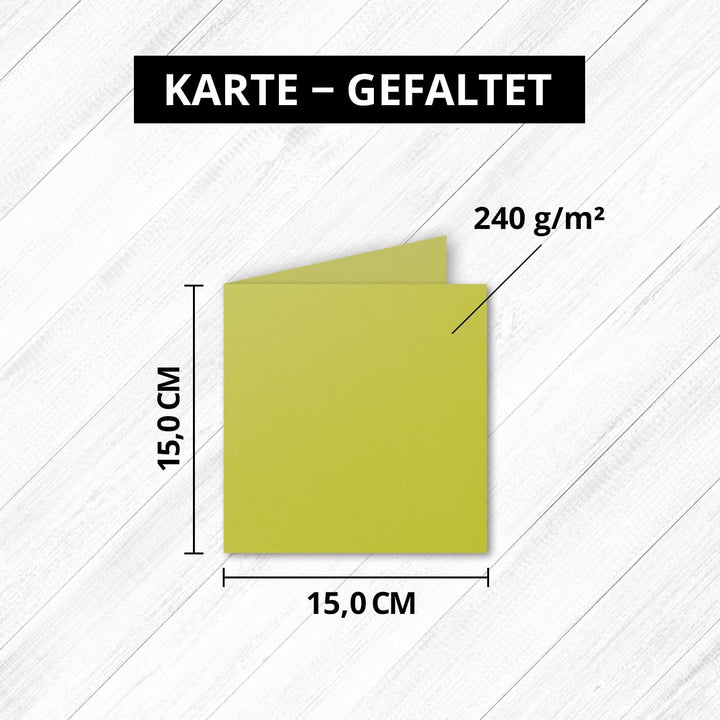 Quadratische Falt-Karten 15 x 15 cm - Limette - 300 Stück - formstabil - für Drucker geeignet - für