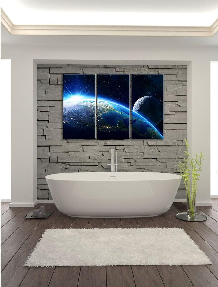Pixxprint Erde und Ihr Mond aus dem All als Leinwandbild | Grösse: 3 Teilig (120x80) | Wandbild| Kun