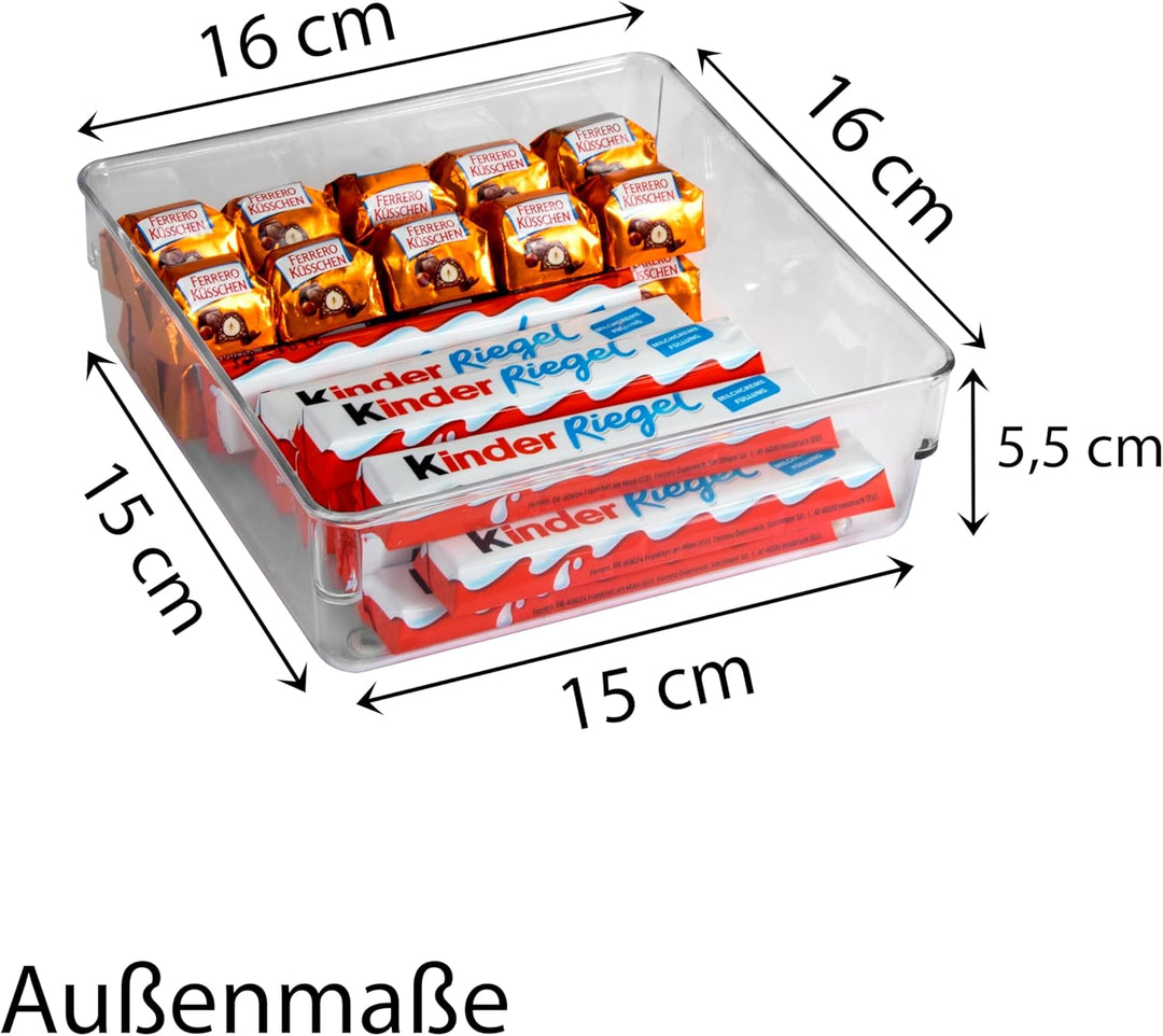 6x Schubladen Ordnungssystem 16x16 cm klar transparent 5,5 cm hoch Antislip - Organizer für Schminkt