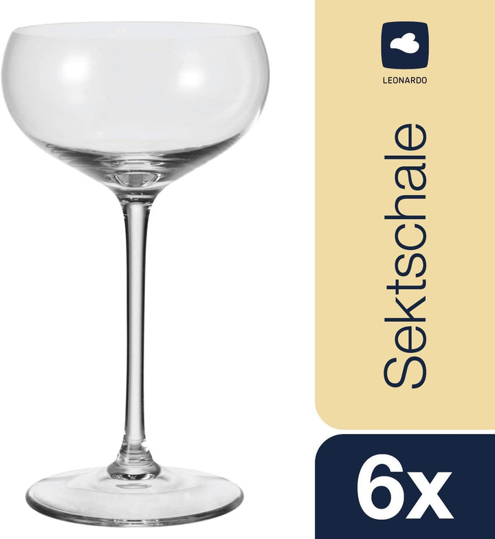 Leonardo Cheers Sekt-Schalen, 6er Set, spülmaschinenfeste Champagner-Gläser, Sekt-Schalen mit gezoge