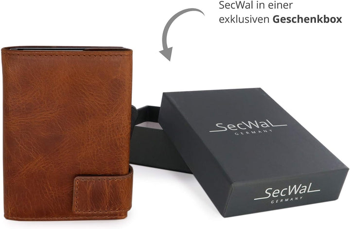 SecWal Kartenetui mit Münzfach Reissverschluss (Cognac Braun), Cognac Braun