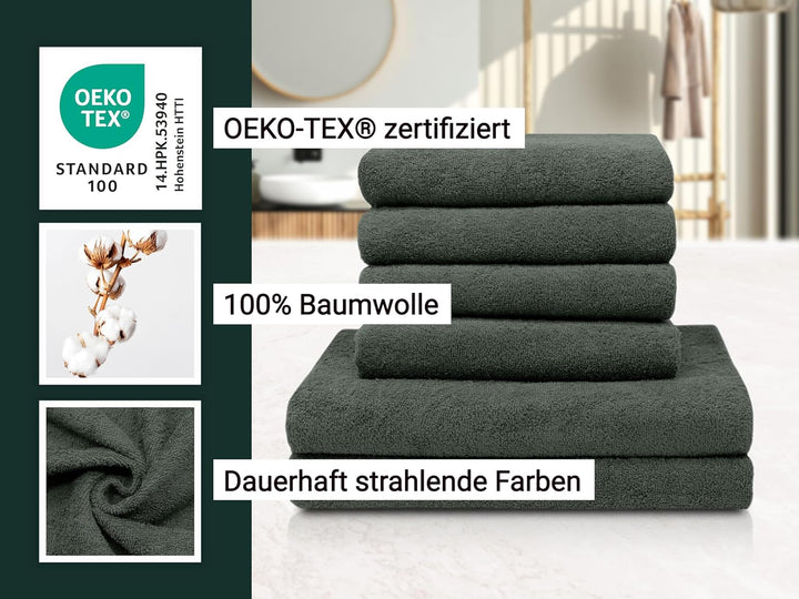 ZOLLNER 4 Handtücher 50x100 cm, 2 Duschtücher 70x140 cm, Baumwolle, anthrazit 6tlg. Set Anthrazit, 6