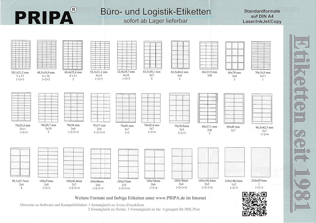 pripa Universal Etiketten 210 x 148 mm - 500 Blatt Grosspackung DIN A4-1000 selbstklebende bedruckba