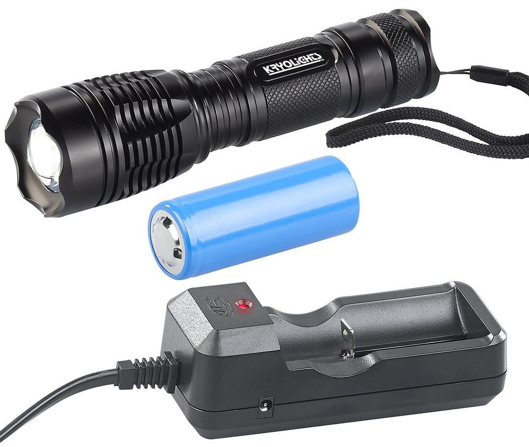KryoLights aufladbare Taschenlampe: LED-Taschenlampe TRC-144.a mit Akku und Ladegerät, 1.000 lm, IP4